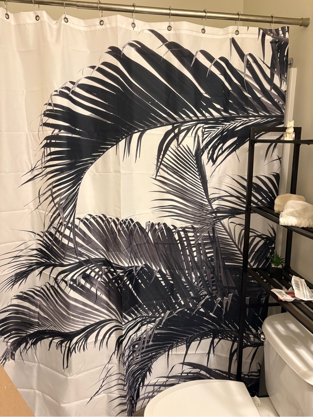 Palm Leaf Shower Curtain - Black and White
